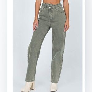 Holly asymmetrical green denim jean